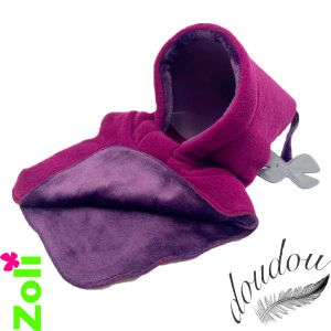 Capuchon bébé Polaire framboise et doudou prune