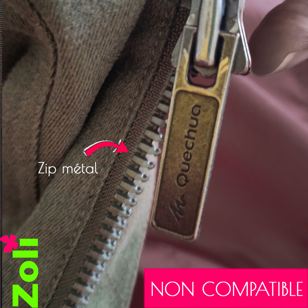 zip métal non compatible